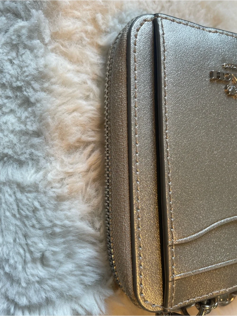 Coach Metallic Silver Zip Wallet